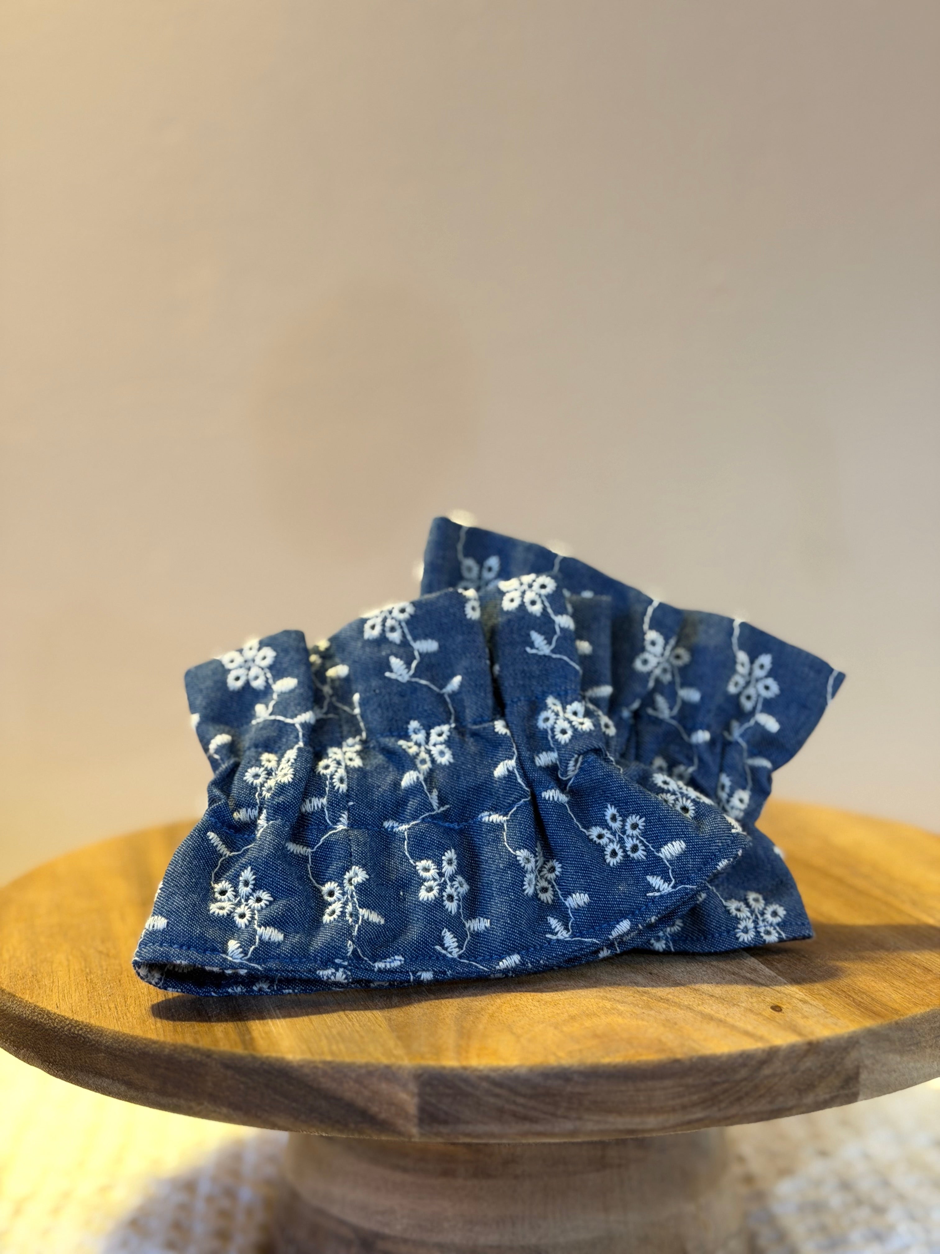 Manchettes amovibles - Broderie Anglaise Bleu